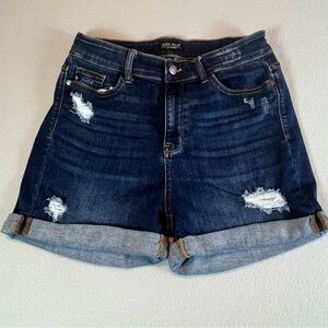Judy Blue High Rise Stretch Shorts Blue Denim Distressed Cuff Everday Short XL